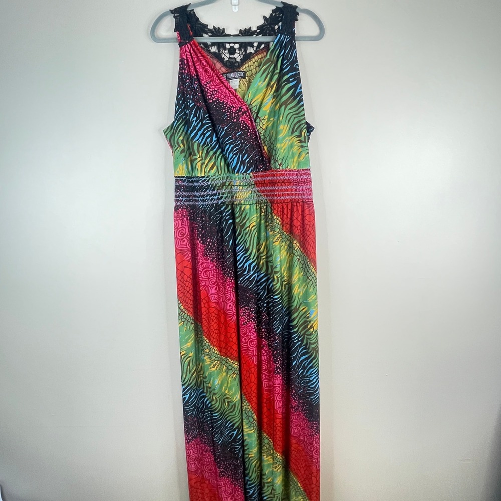 Vintage Pyramid‎ Collection Maxi Dress 1X Resort Crochet Lace Detail Vacation